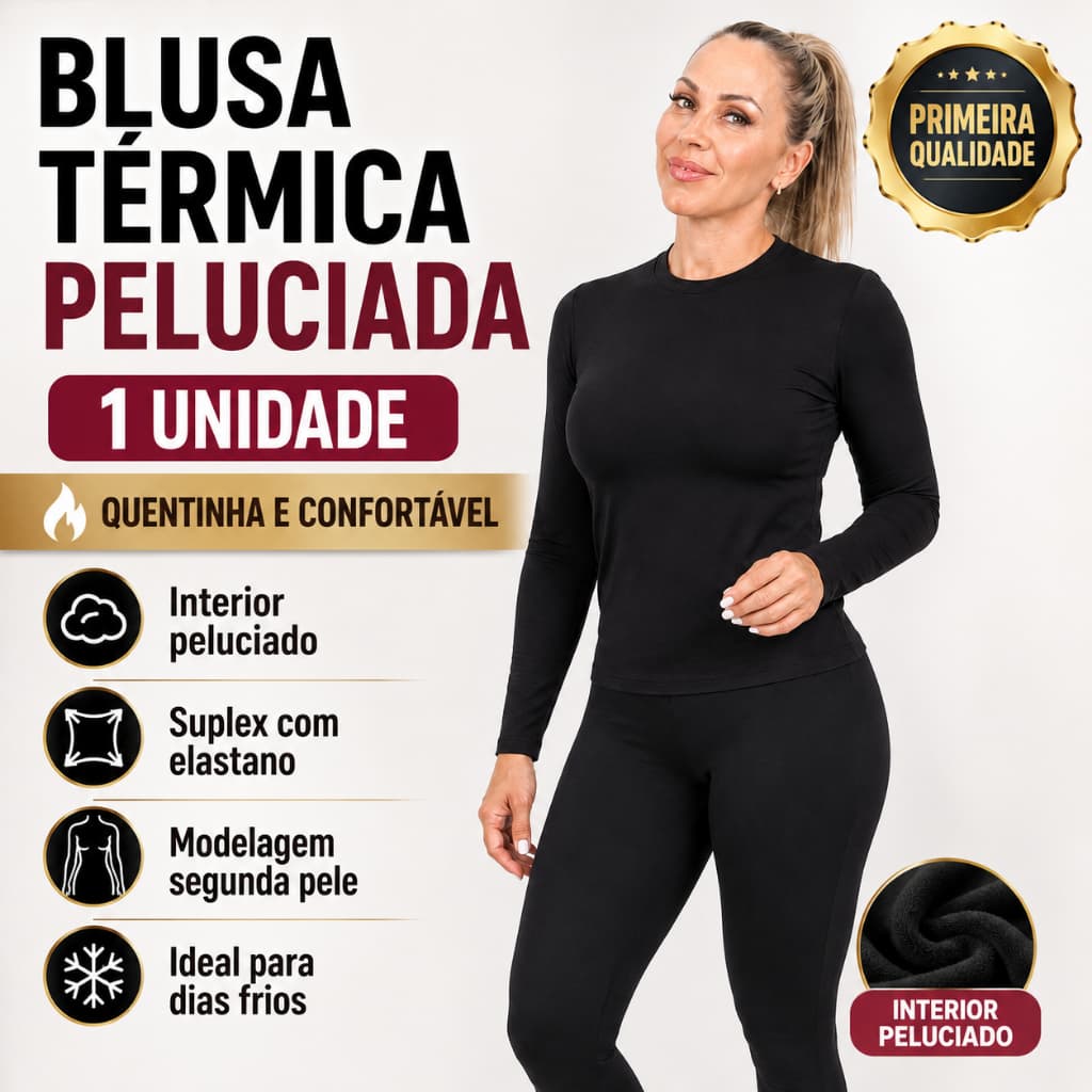 Blusa Térmica Peluciada Frio Manga Longa Feminina Toque Macio Quentinha Inverno Segunda Pele
