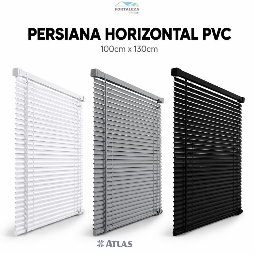 Persiana Horizontal PVC 100x130cm Atlas Primafer Branca Cinza Preta Cortina Cozinha Quarto Escritório Controle de Luz