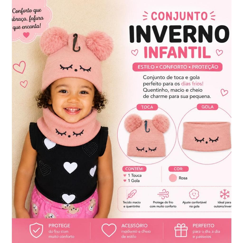 🧸 Conjunto Infantil de Inverno: Gorro com Pompons + Cachecol Gola meninas e meninos 0-3 ANOS