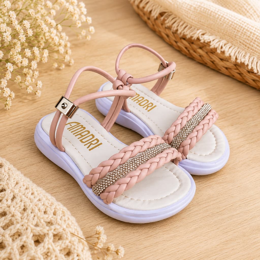 Sandalia Infantil Feminina Menina Kids Strass Trança Delicada Moderna e Macia Promoção Lançamento