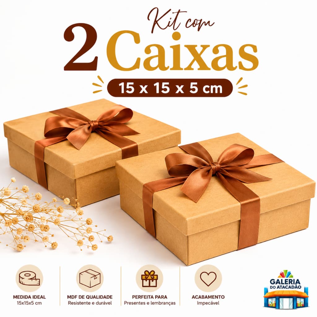 Kit 02 Caixas MDF 15x15x5 para Personalizar Artesanato Presente Convite Lembrancinha Decoração Caixinha de MDF cru