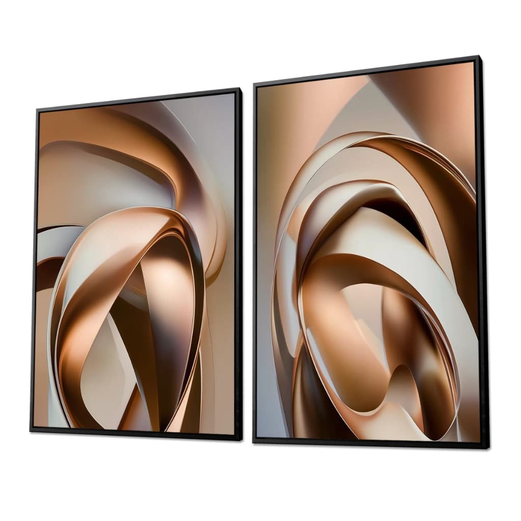 Kit 2 Quadros Decorativos Abstrato Geométrico Para Sala Quadro Grande Para Quarto Formas Douradas 90cm