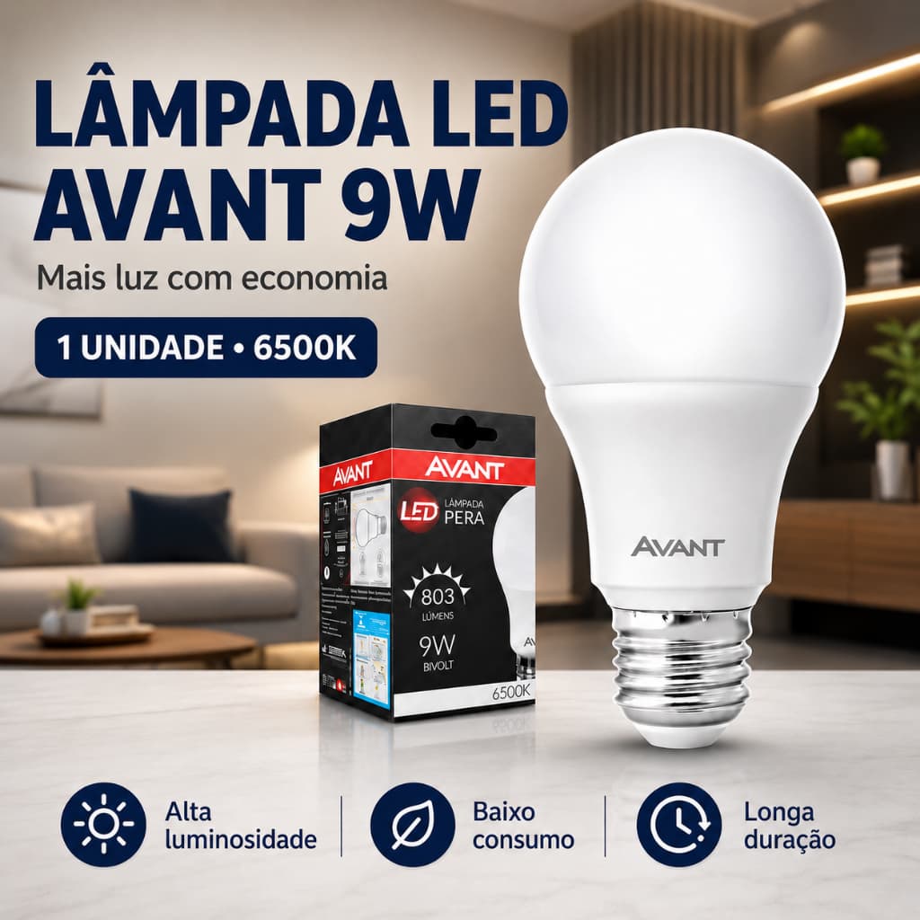Lâmpada LED Avant 9W 6500K Branca Fria Bivolt Econômica Alta Luminosidade 803 Lumens