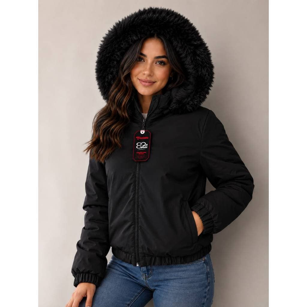 Jaqueta Puffer Cropped Feminina dupla - face c/capuz Frio Inverno