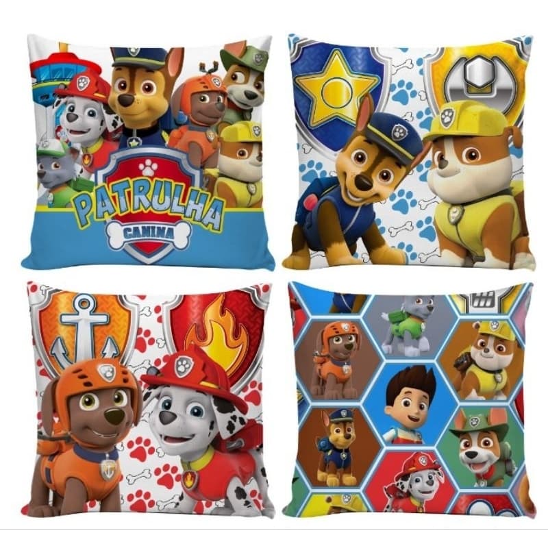 KIT 4 CAPAS DE ALMOFADAS PATRULHA CANINA, CHASE, SKYE, ROCKY, MARSHAL - TAMANHO 45X45