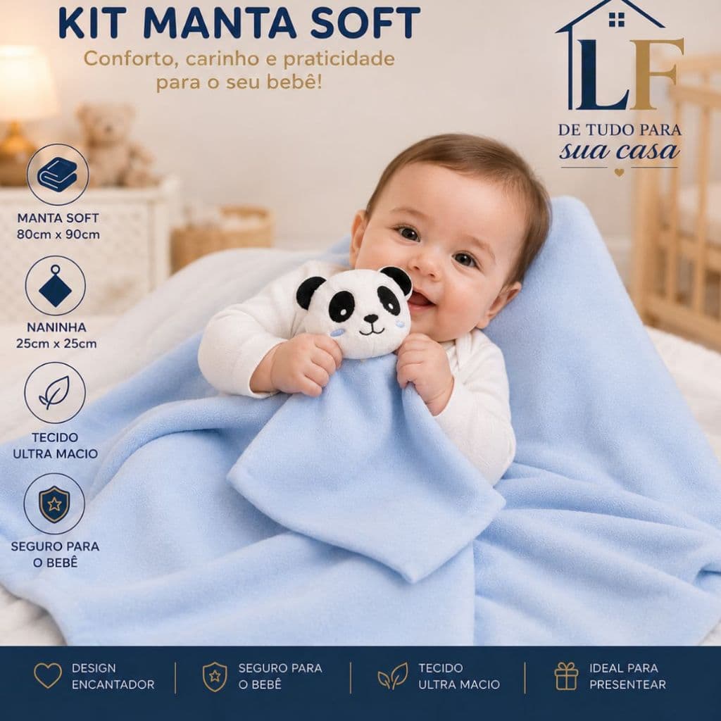 Kit Mantinha Soft com Naninha varias cores para Bebês antialergico medidas Manta 90 x 80cm Naninha 25 x 25 cm c bichinho