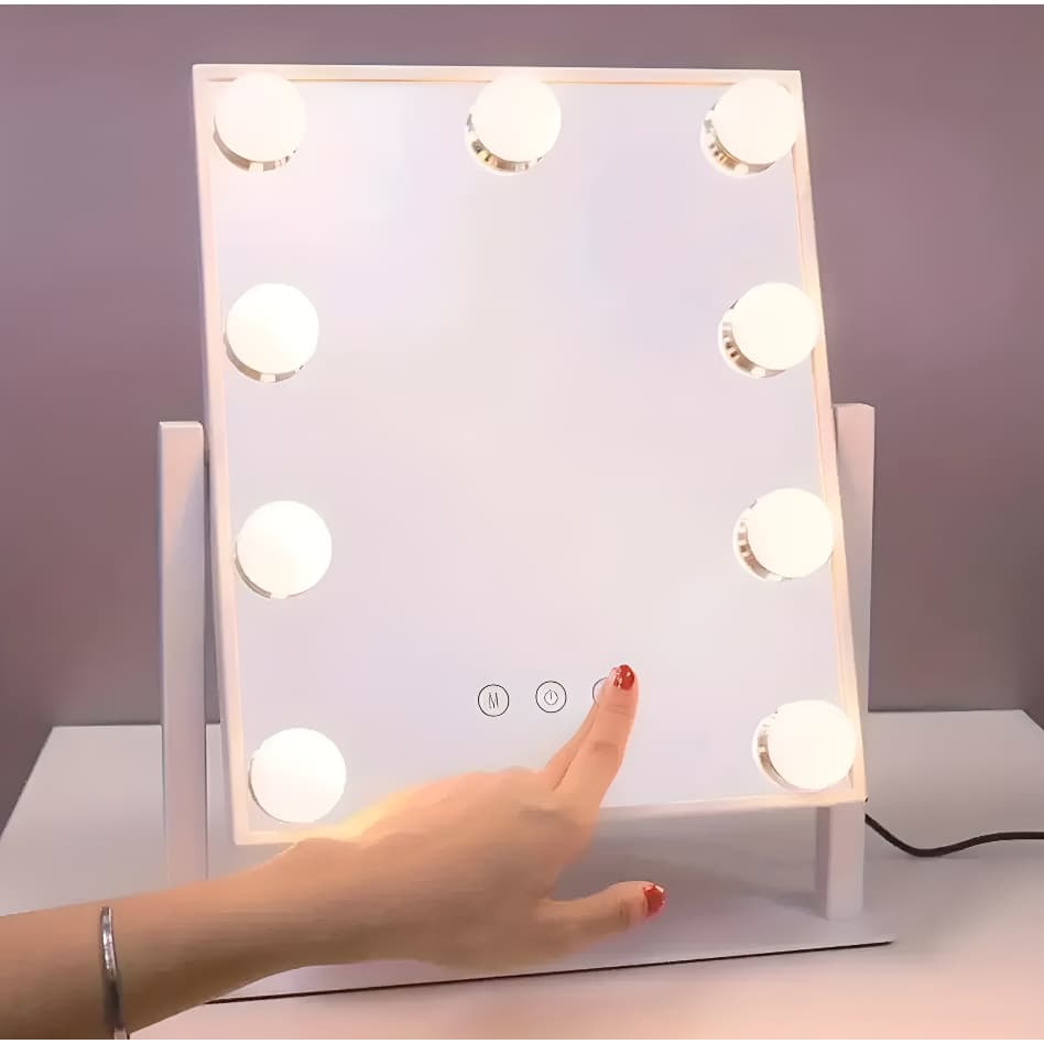 Espelho 9 LEDS Reforçado Maquiagem Luz de Led Grande Espelho De Alta Definição 3 tons 36x30cm Casa