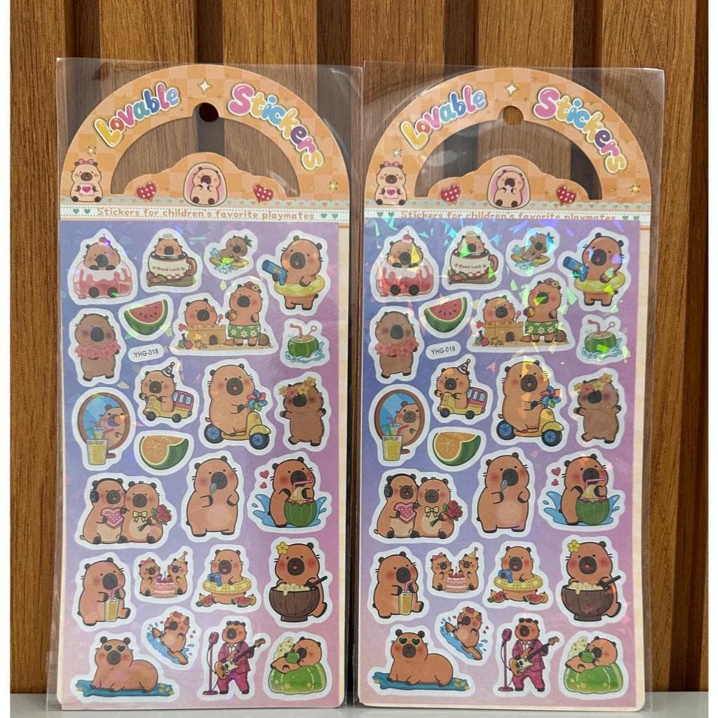 Cartela de Adesivos Capivara Lovable Stickers – Brilho Holográfico / Papelaria Fofa