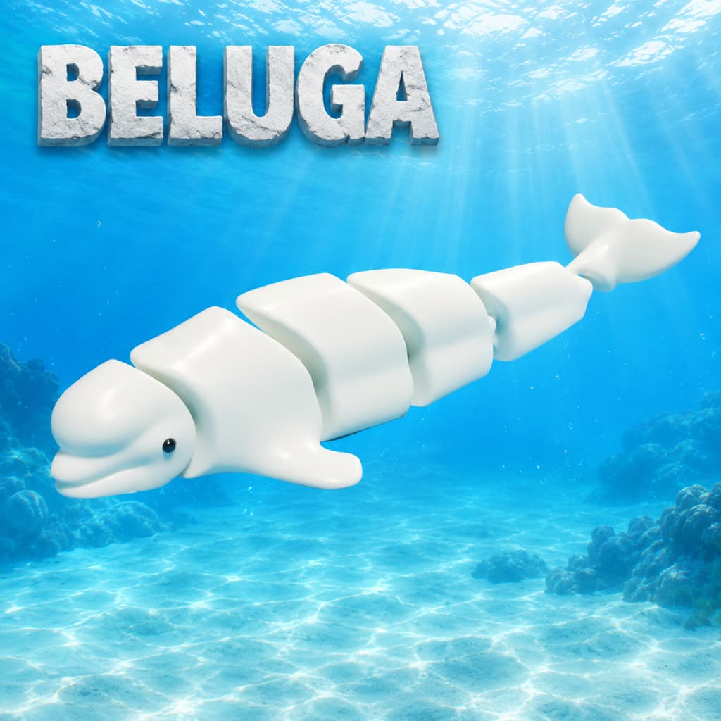 Baleia Beluga Articulado 3D Grande | Brinquedo Sensorial Fidget Toy | Animal Marinho Oceano