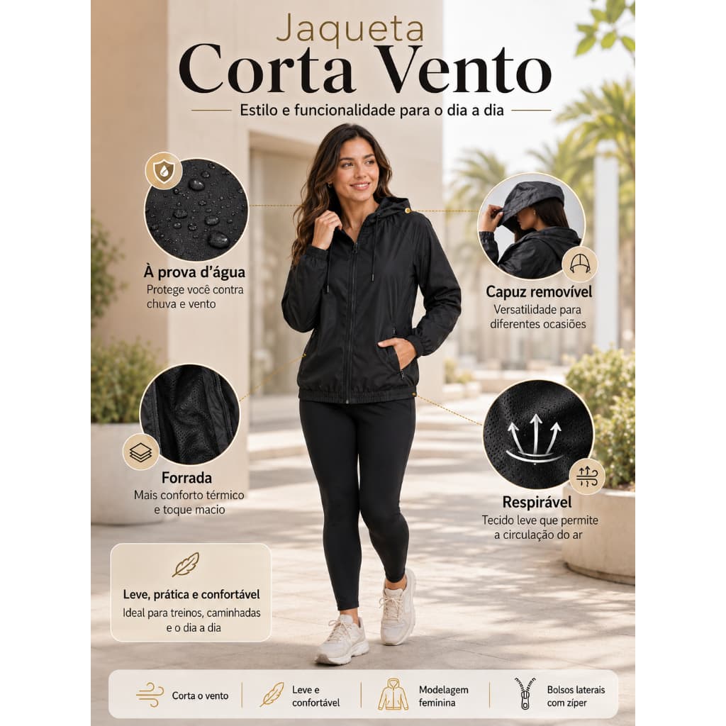 Jaqueta Corta Vento Feminina Importada com Capuz e Proteção contra Vento e Chuva