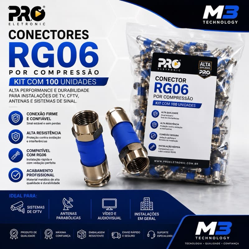 Kit 100 Conectores de Compressão Rg06 Pro eletronic