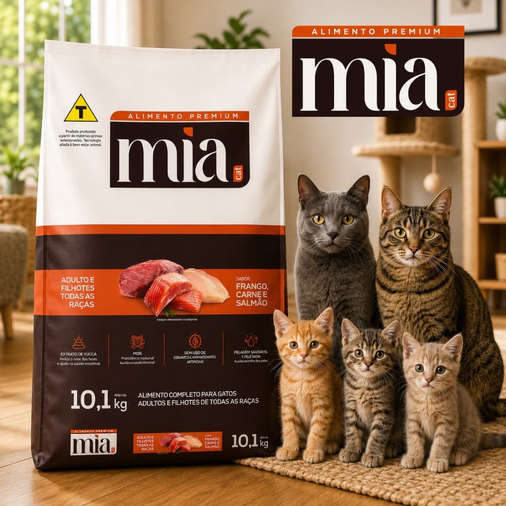 Ração Mia Cat 10kg Para Gatos Filhotes e Adultos Premium 27% Proteína