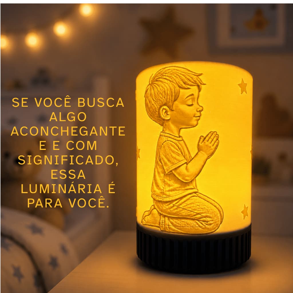Luminária Quarto Bebê Criança Santo Anjo do Senhor LED Eletrônico Menino e Menina Oração no Verso