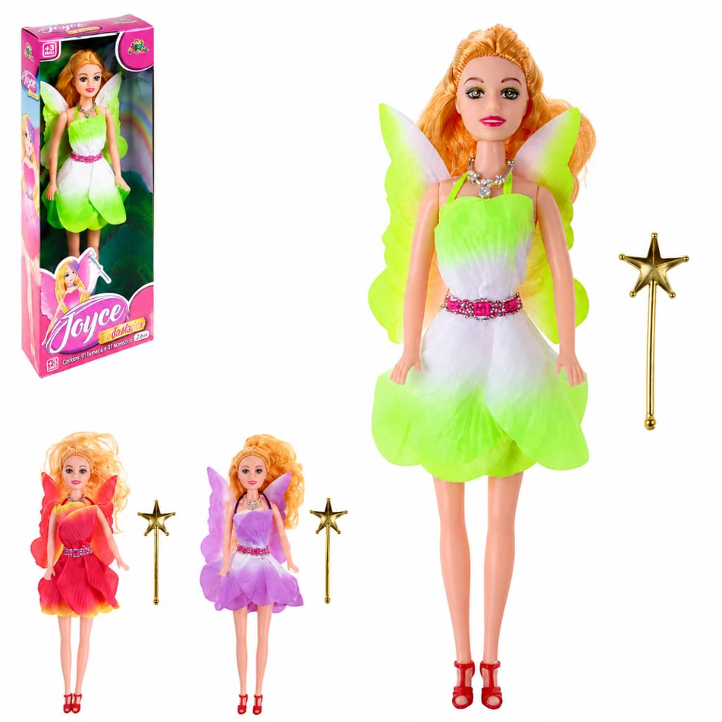 Boneca Fada Joyce 28cm Brinquedo Infantil com Asas para Meninas