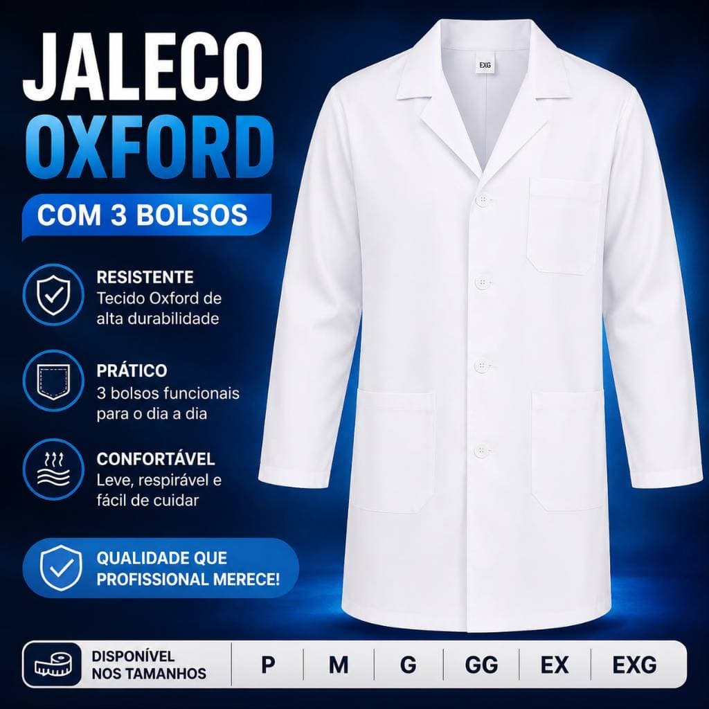 Jaleco Branco Masculino Premium Oxford Para Médico Enfermeiro Dentista Veterinário Manga Longa