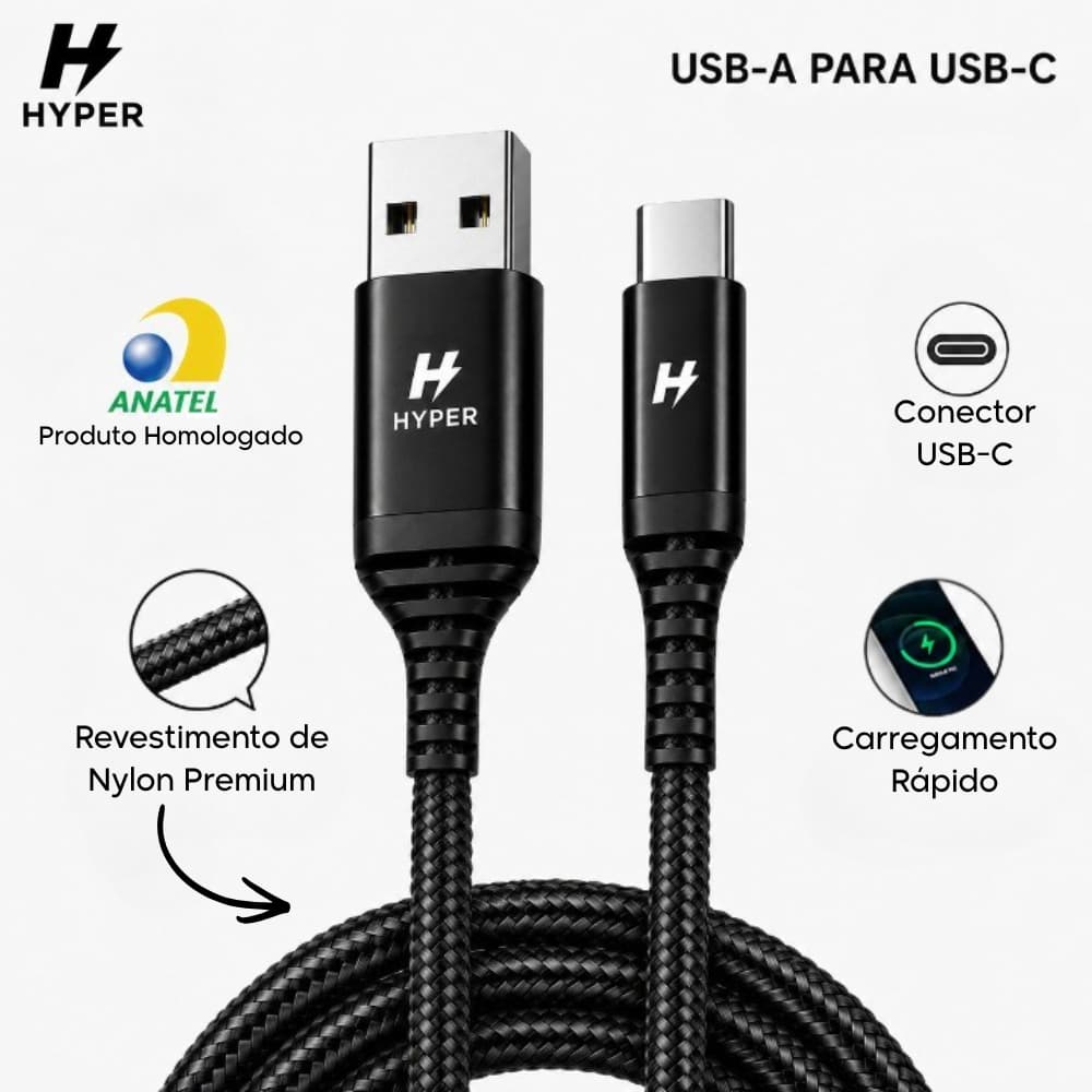 Cabo USB C Turbo Revestido Carregamento Rápido Orginal Envio Imediato