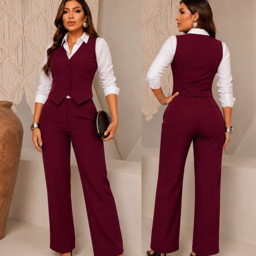 Conjunto Feminino Colete e Calça Alfaiataria Social Premium Elegante Moda Executiva Luxo