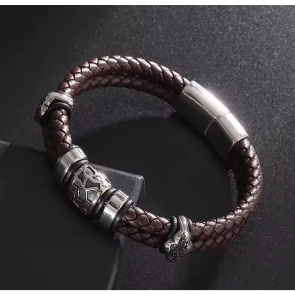 Pulseira De Couro Legítimo Masculino  Aço Inox 316l