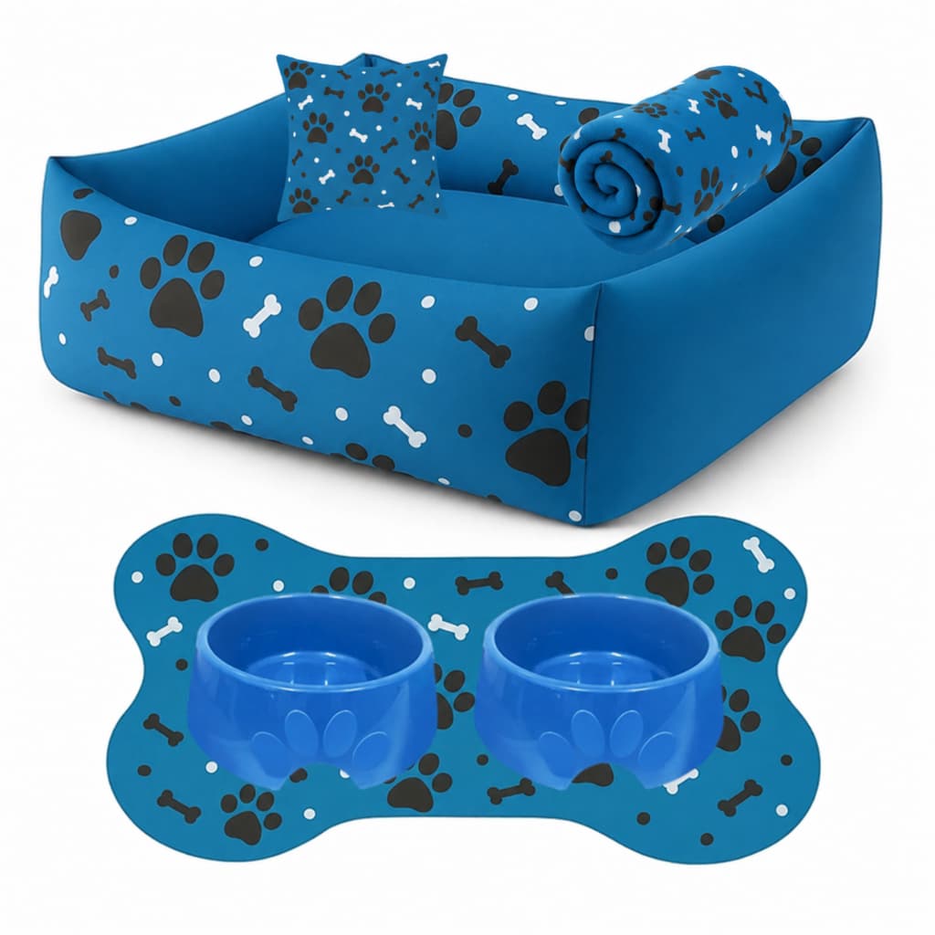 Cama Caminha Pet Cachorro Gato Lavável + Almofada + Tapete + Manta + Comedouro Bebedouro