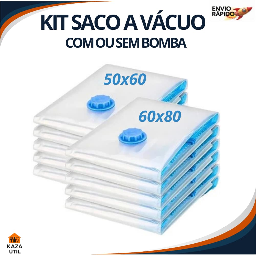 Sacos a Vácuo Premium, Bomba Manual | Economize Até 80% de Espaço | 50x60 e 60x80