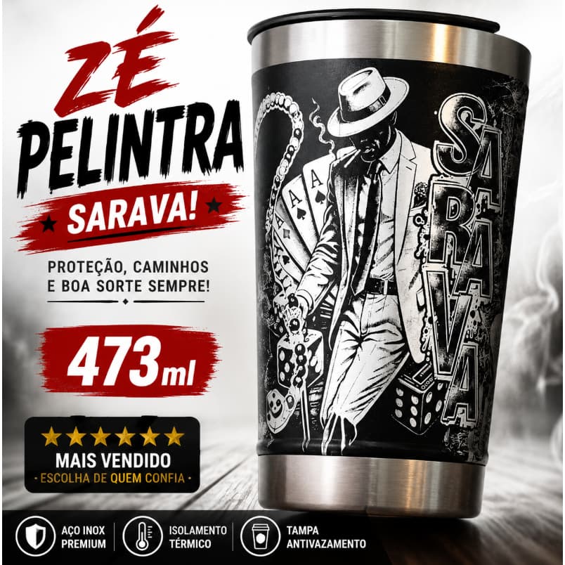 Copo Térmico Aço Inox Personalizado Zé Pilintra Gravação Laser 360 Graus Com Abridor | Sarava Malandro Presente Umbanda