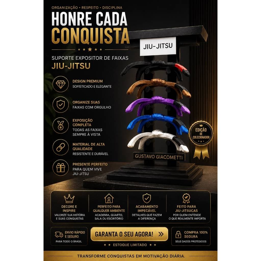 Porta Faixas Jiu-Jítsu Personalizado Expositor de Faixas em impressão 3D Decoração Presente para Lutador