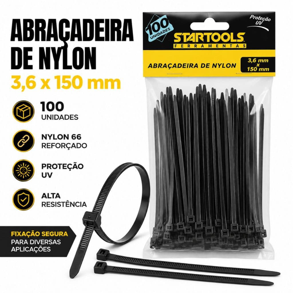 Abraçadeira De Nylon 3,6x150mm Pacote 100un Enforca Gato Preto Resistente