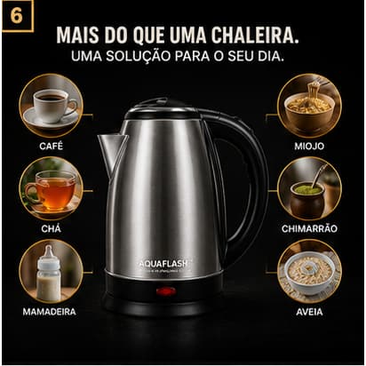 Chaleira Elétrica Inox 1,8L 1000W 127V AquaFlash™ com Desligamento Automático Aquecimento Rápido