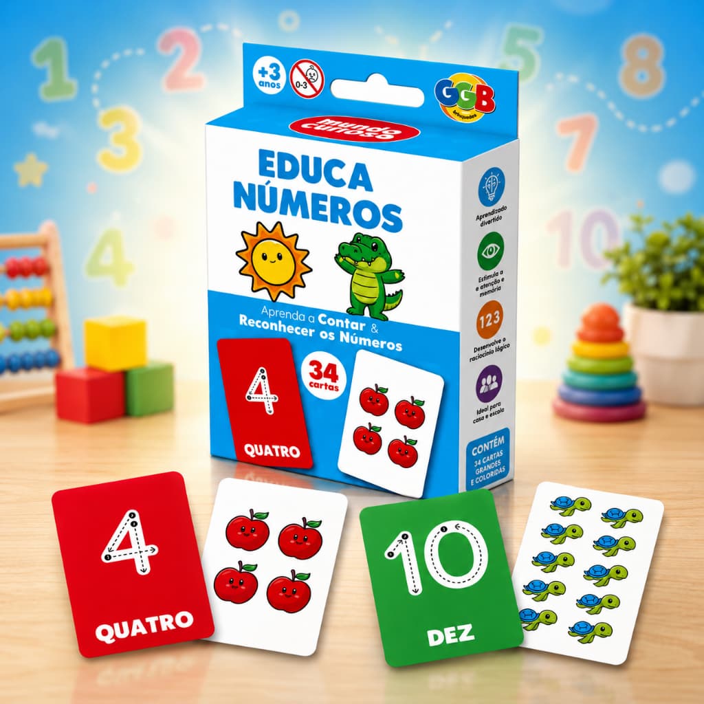 Jogo Educa Números 34 Cartas Ggb Brinquedo Mesa Imagens Educativo Baralho Crianças Contar Matemática