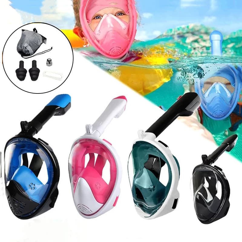 Kit de snorkel full face para respiração fácil, óculos de mergulho anti vazamento, óculos de natação para adultos e cria