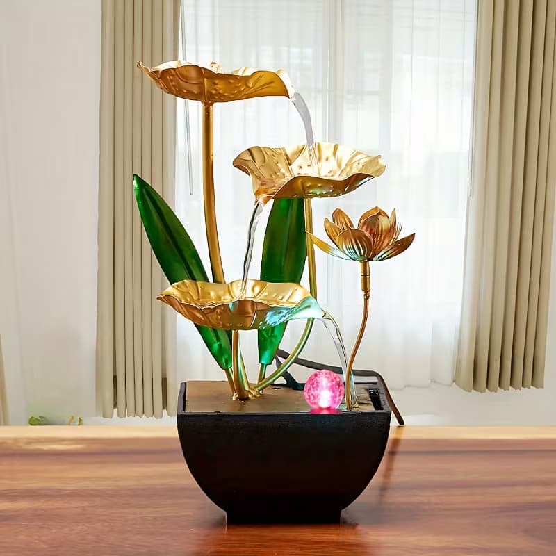 Fonte DOURADA de Mesa com Design de 3 Níveis, Decoração Relaxante e Simples para Sala de Estar ou Escritório
