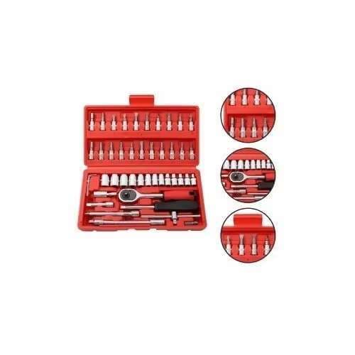 Kit Jogo De Chave Catraca Soquete 46 Peças Com Jogo Ferramentas Profissional Chave Fenda Philips Soquete 1/4 1/2Em Aço