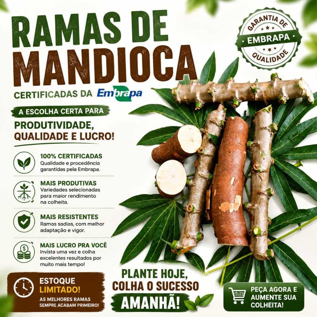 25 Ramas Macaxeira Mandioca Aipim BRS 369 - EMBRAPA - RARIDADE