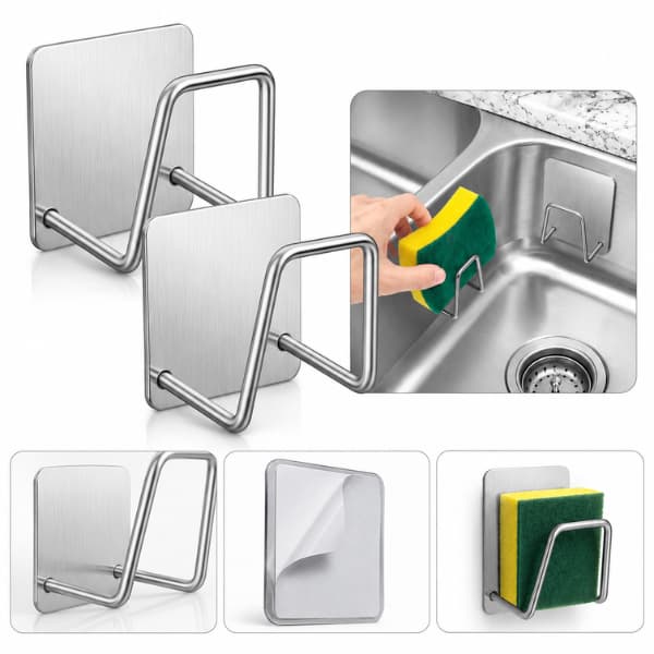 Suporte Pia Esponja Kit Gancho Aço Inoxidável Organizador com Adesivo para de Cozinha