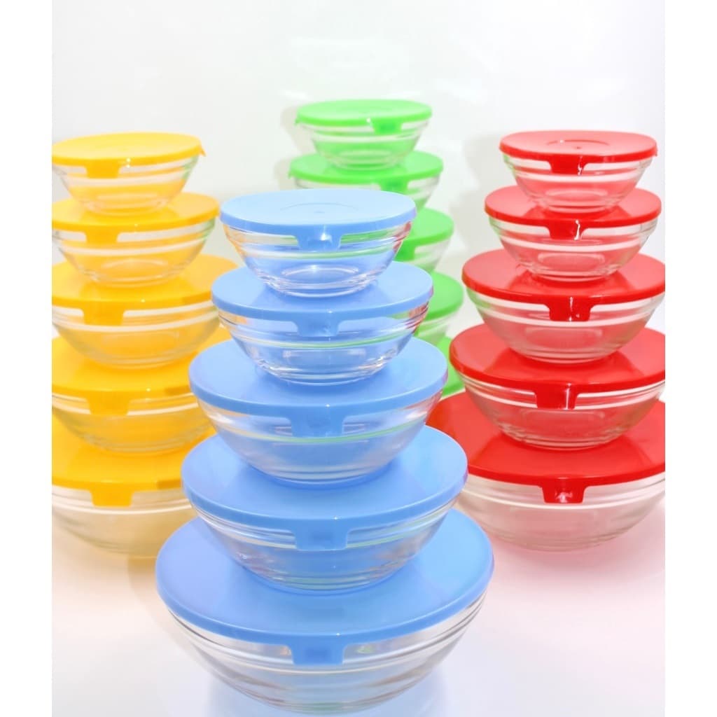 Kit de 5 Peças De Vidro Redondo Tamanho Diferente Com Tampa Tigela Refratário Glass Bowl