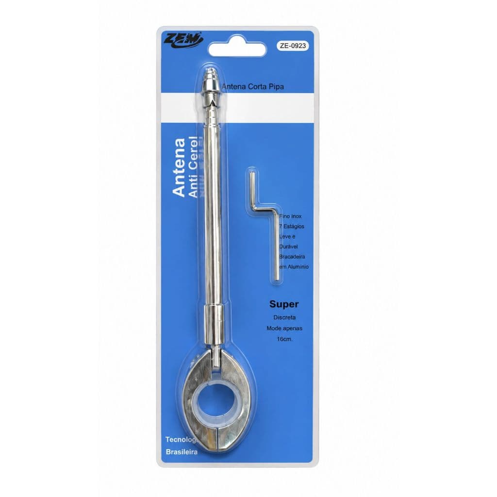 ANTENA CORTA PIPA MOTO ANTI CEROL RETRÁTIL 7 ESTÁGIOS GUIDÃO AÇO INOX CROMADO