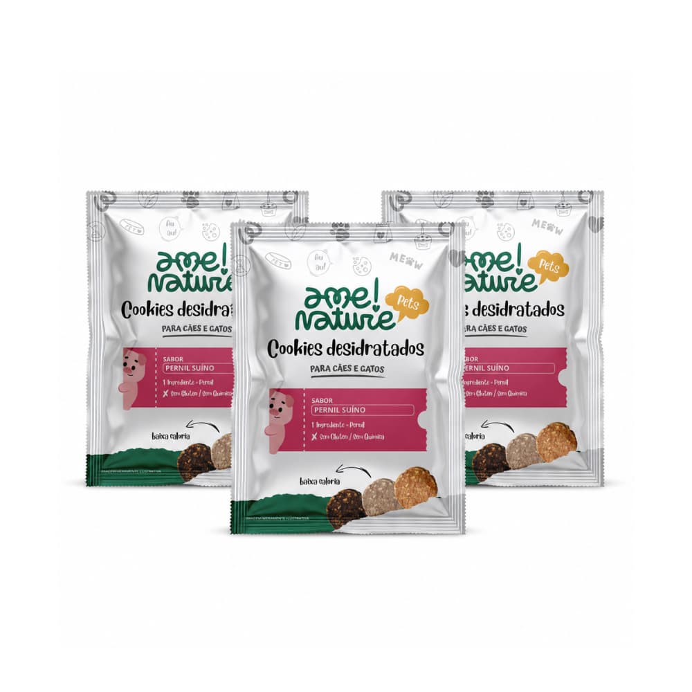 3 Petiscos 100% Natural Sabor Pernil Suíno Desidratado com 20 gr cada para Cães e gatos Ame Nature