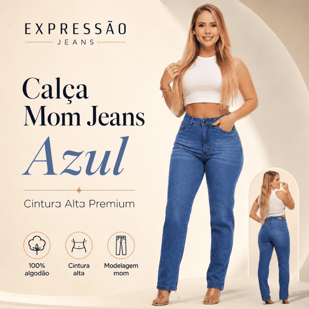 Calça Moom Jeans 100% algodão cintura alta premium escura