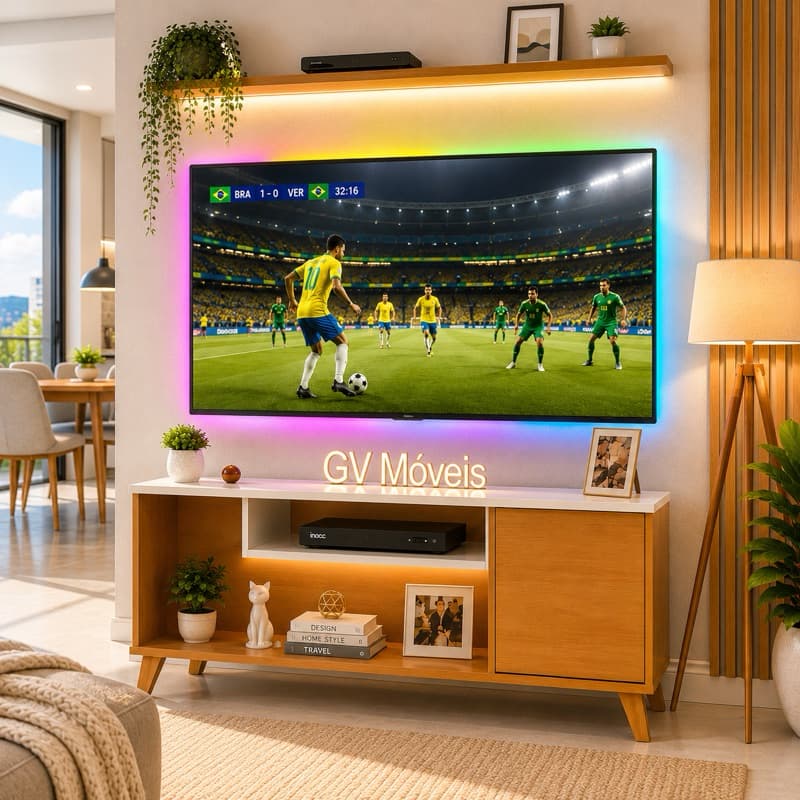 Rack de Tv Bancada até 50 Polegadas GV Móveis - Em MDP 12 mm E Pintura UV , Ideal Sala ou Quarto