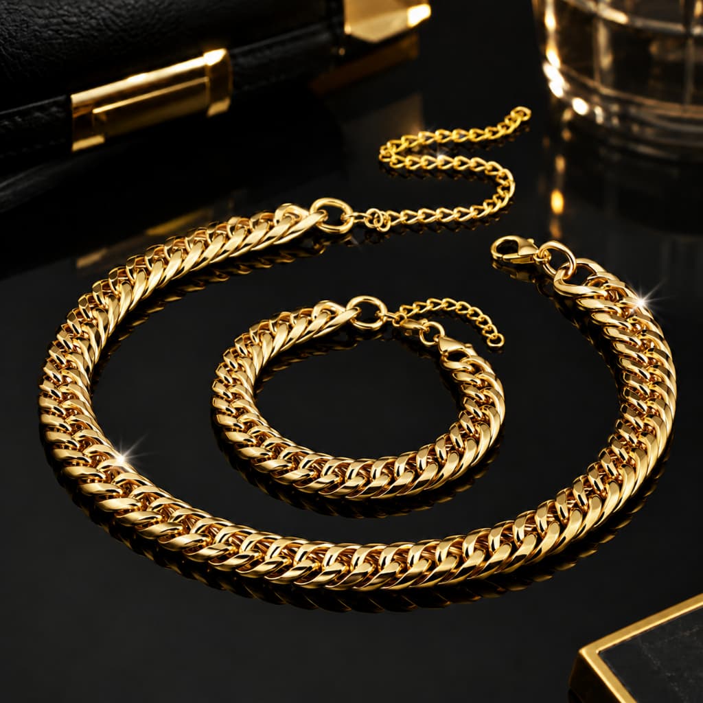 Colar Feminino Dourado Corrente Grossa Regulável Estilo Sofisticado