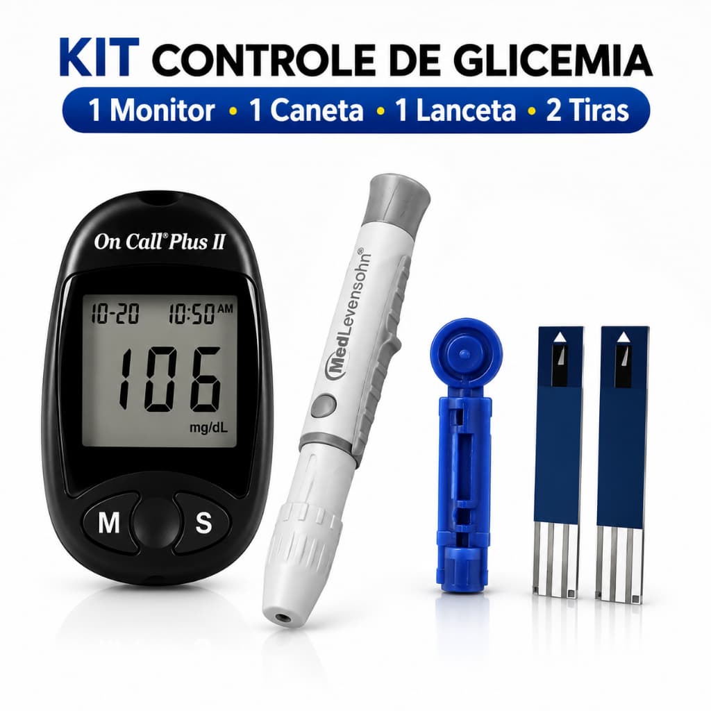 Kit Monitor de Glicemia + 1 Caneta + 1 Lanceta + 2 tiras de Uso Eficaz
