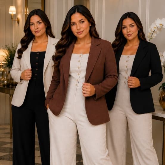 Blazer Feminino Plus Size Alfaiataria Sem Botões e Sem Bolsos | Elegante | Linho Cru, Preto e Marrom | GG ao XG