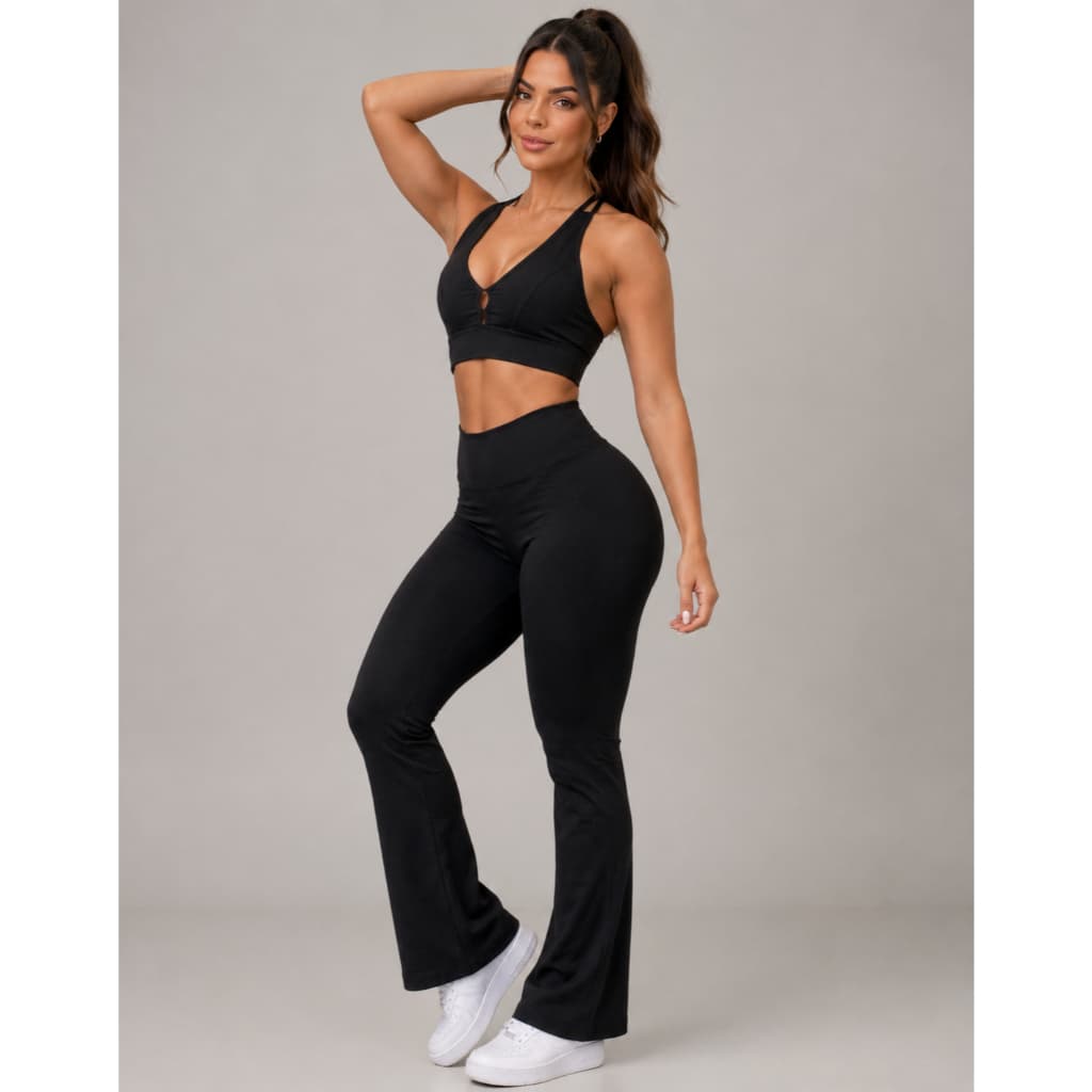 Conjunto Academia Flare Legging Calça E Top Fitness Casual