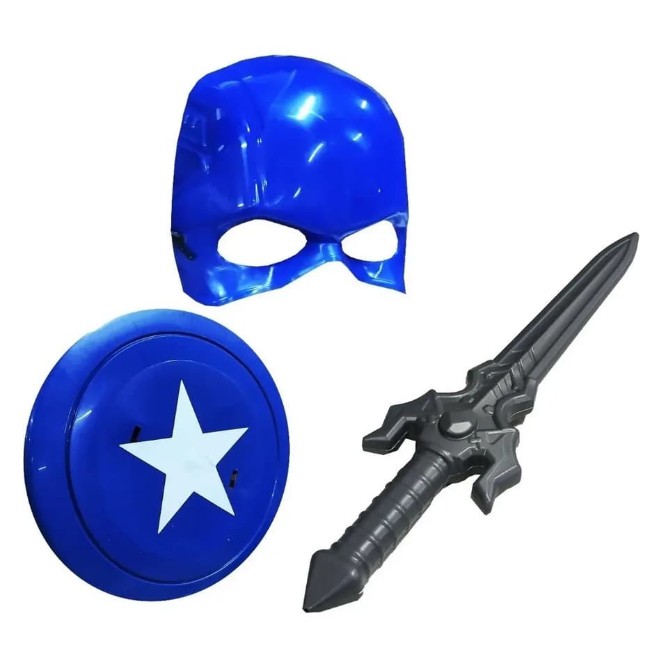 Kit Mascara Escudo E Espada Azul Brinquedo Herois