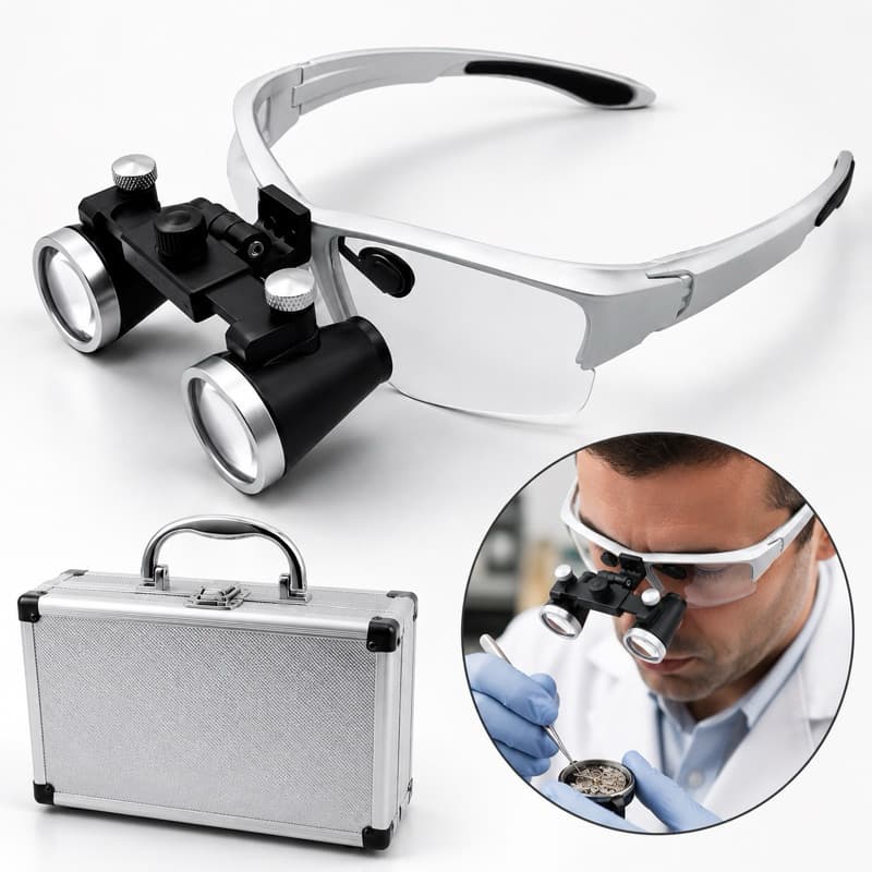 Lupa De Cabeça Binocular Com LED Ajustável Estojo Alumínio Adaptador De Óculos – 36350