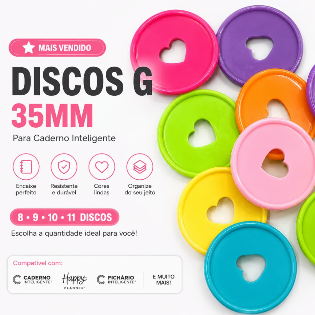 Discos G 35mm para Caderno Inteligente | Reposição 8, 9, 10 ou 11 Discos