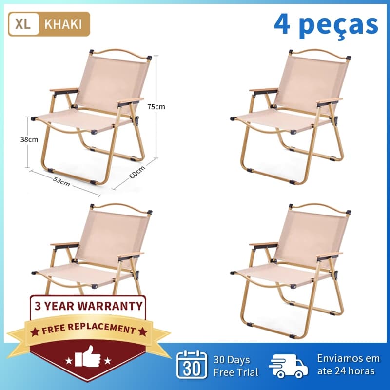 Kit 4 Cadeiras Dobráveis Outdoor XL Portáteis com Apoio de Braço Tecido Oxford para Camping Praia Jardim Piquenique