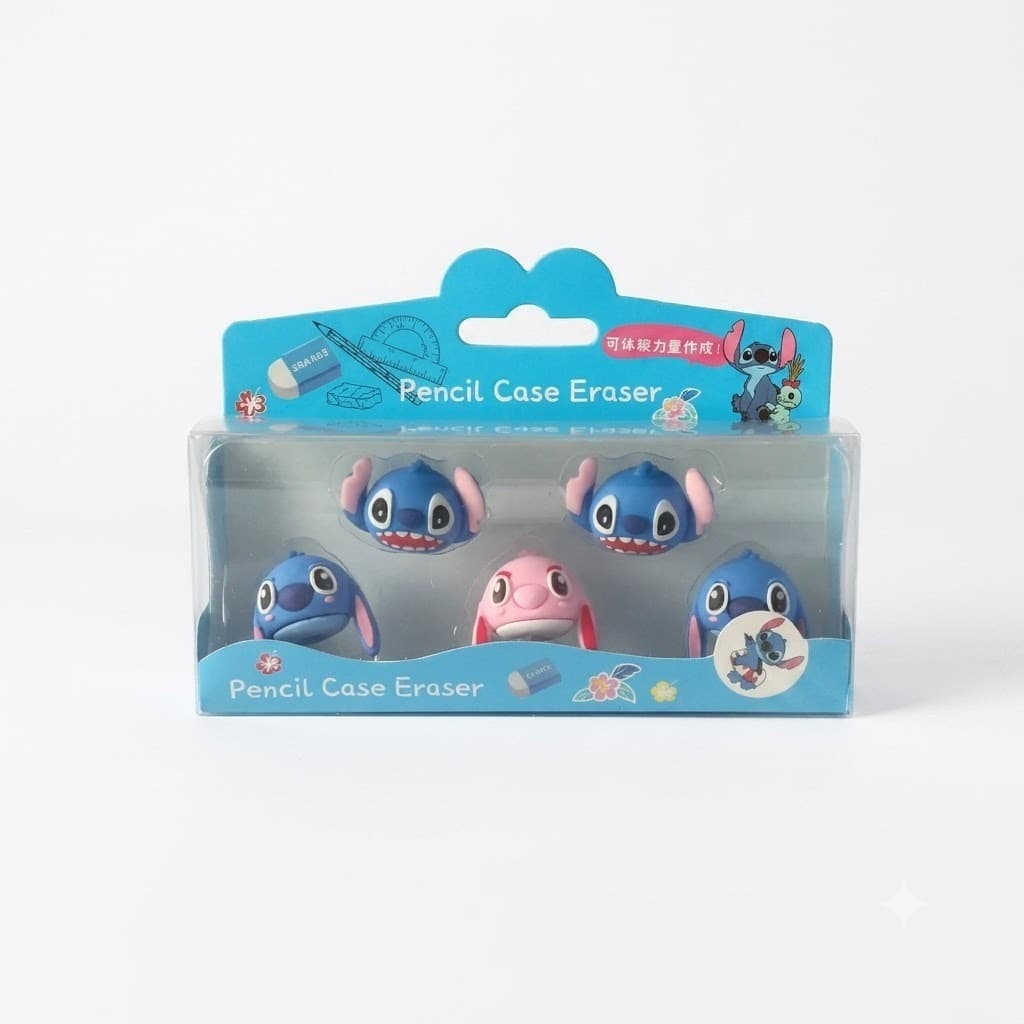 Kit 5 Borrachas Stitch Papelaria Fofa Azul/rosa