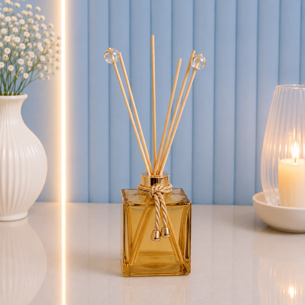 Frasco Para Difusor De Ambiente, Frasco De Vidro Cubo Ambar/dourado Aromatizador Casa e Decoração