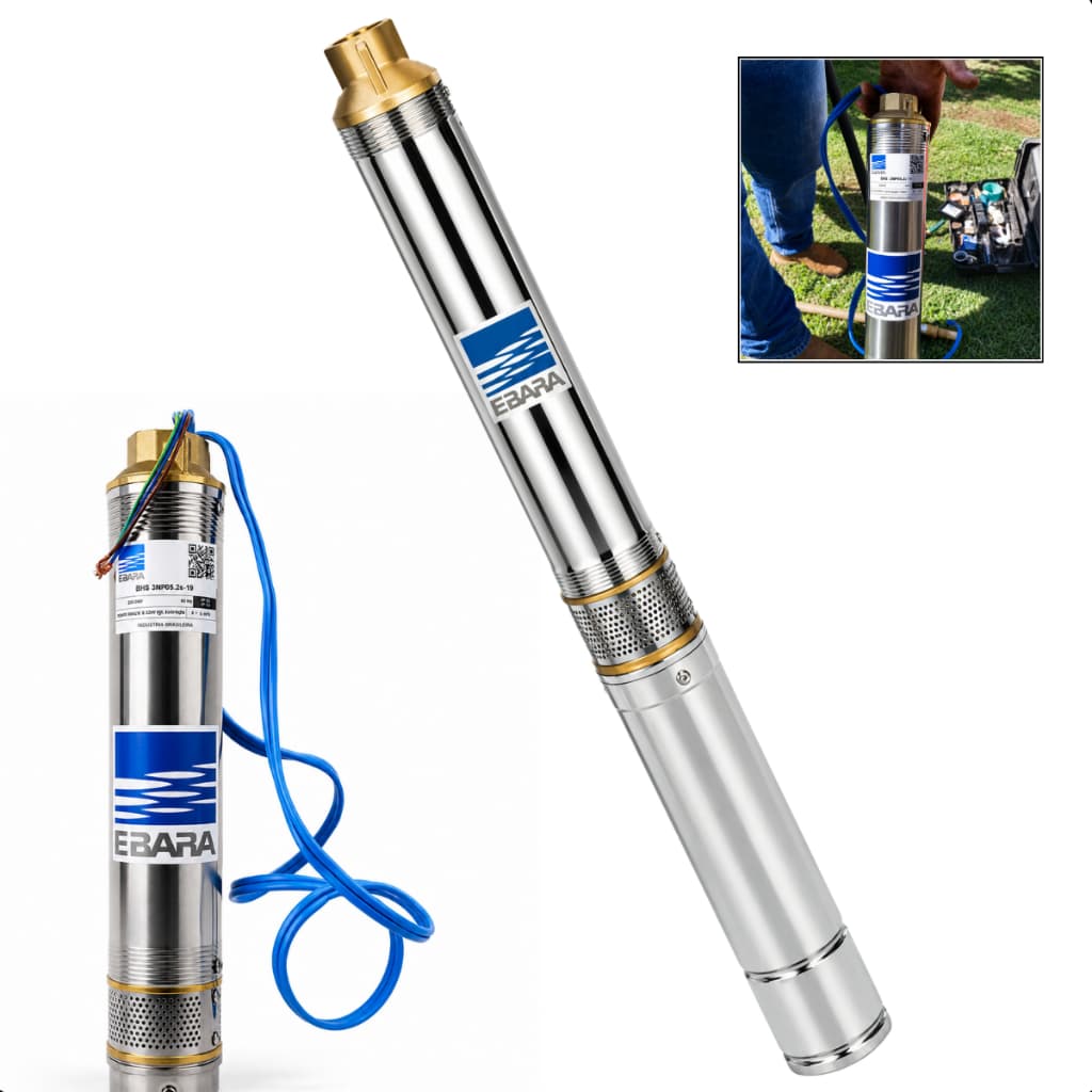 Bomba Submersa Caneta Palito 0,5 HP 220V 60Hz 2 Fios Capacitor Integrado Ebara 3BPS2-10 para Poco Cisterna e Irrigacao